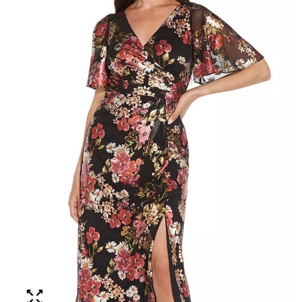 Adrianna Papell Black and Red Floral Maxi Dress